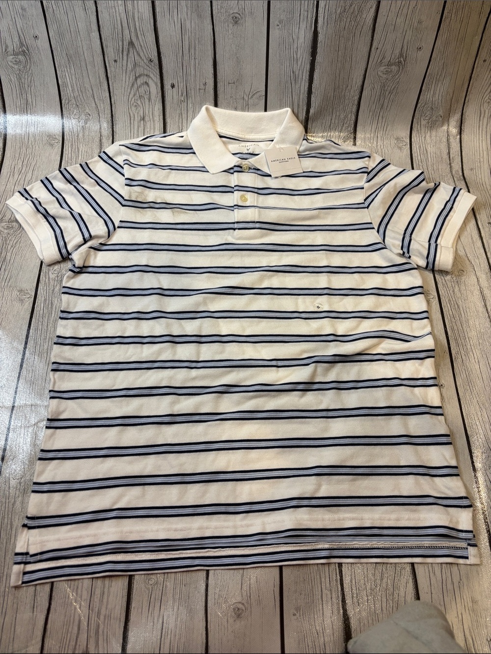 American Eagle Outfitters White Polo with Navy Stripes